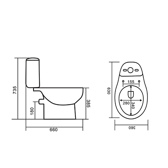 Universal Two Piece Toilets Compact Washdown WC Water Efficient Orin OR831 For Bathroom