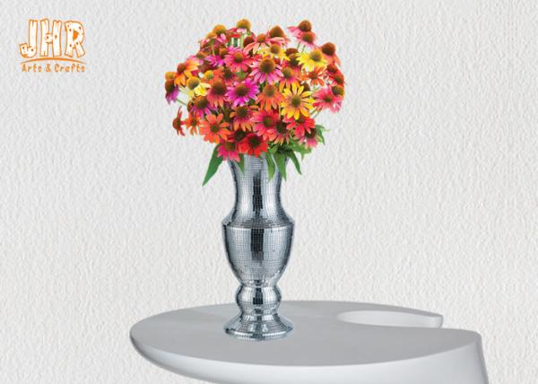 Home Decor Trumpet Shaped Fiberglass Planters Table Vases Silver Mosaic Glass Finish