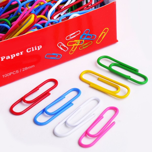Factory price 100pcs/28mm colorful plastic coated paper clips