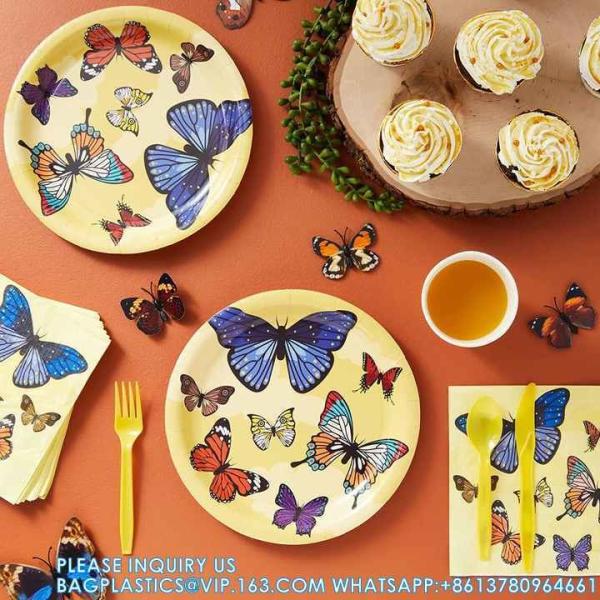 Birthday Party Decoration Festival Tableware Paper Plates Cups Purple Butterfly Party Supplies