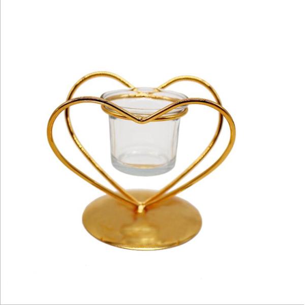 Gold metal wire heart shape decorative metal candle holder with glass tealight holder