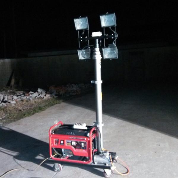 portable mobile light tower, 4.2m pneumatic lighting mast, 2000W lamps, gasoline generator