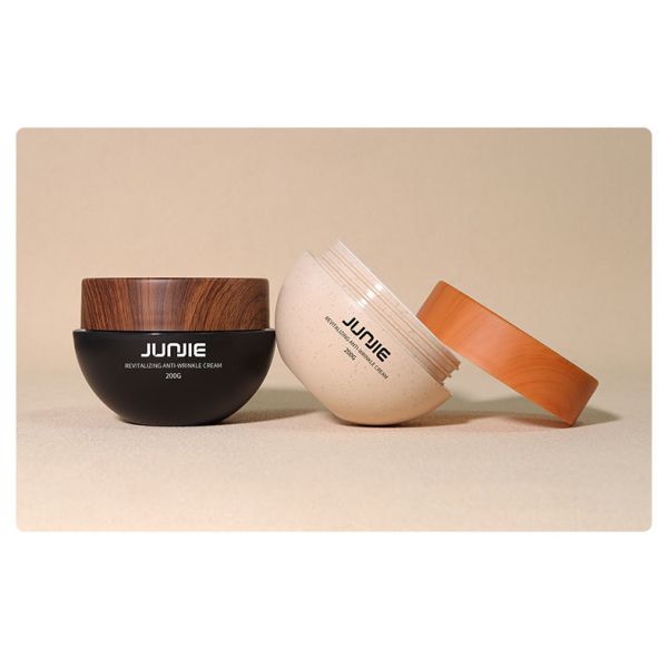 200g Plastic PP Coffee Skin Care Cream Body Scrub Jar Wooden Double-wall Sphere Jars Cream Container