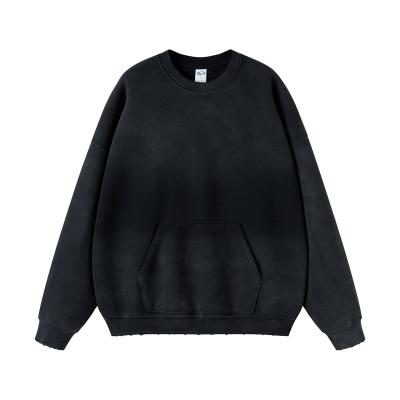360grams Spray Dyed Plain Dyed Mens Black Worn Washed Crewneck Sweatshirt Regular Sleeves