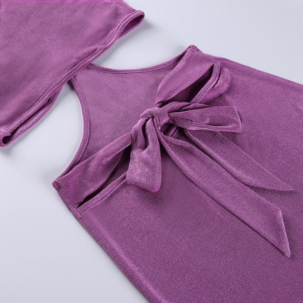 Hollow Back Bow Tie Long Sleeve V Neck Bodycon Dress