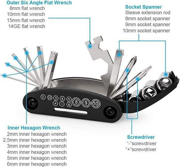 Bike Repair Tool Kit - 16 in 1 Bicycle Multitool Mountain Bike Tool Cycling Maintenance, Bike Hex Key Wrench