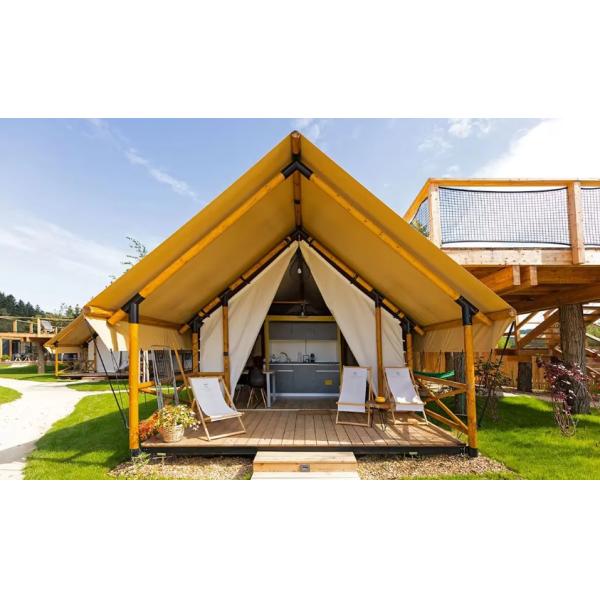 Factory Beige Color Safari Glamping Canvas Lodge Tent With Bathroom Module