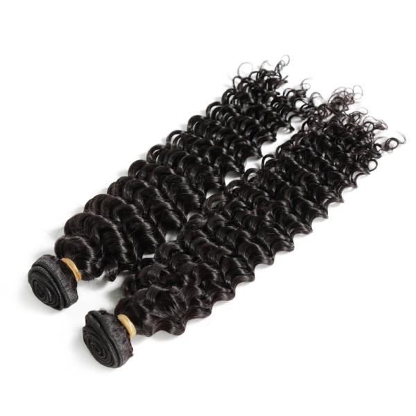 Smooth Deep Wave Bundles With Lace Frontal 8A Virgin Brazilian Hair / Soft Black Human Hair