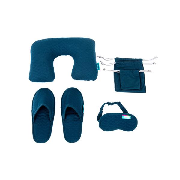 Simple Airplane Travel Kits Inflatable Neck Pillow Eye Mask Closed toe Slippers and Single Pouches