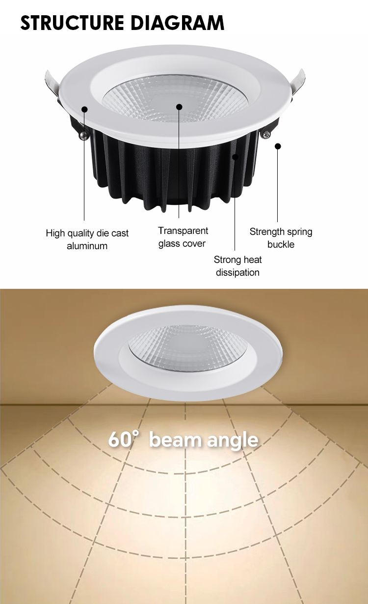 Factory Price Recessed COB LED Downlight 20W 30W 50W CCT Adjustable Power Dimmable CRI90 Ceiling Down Light
