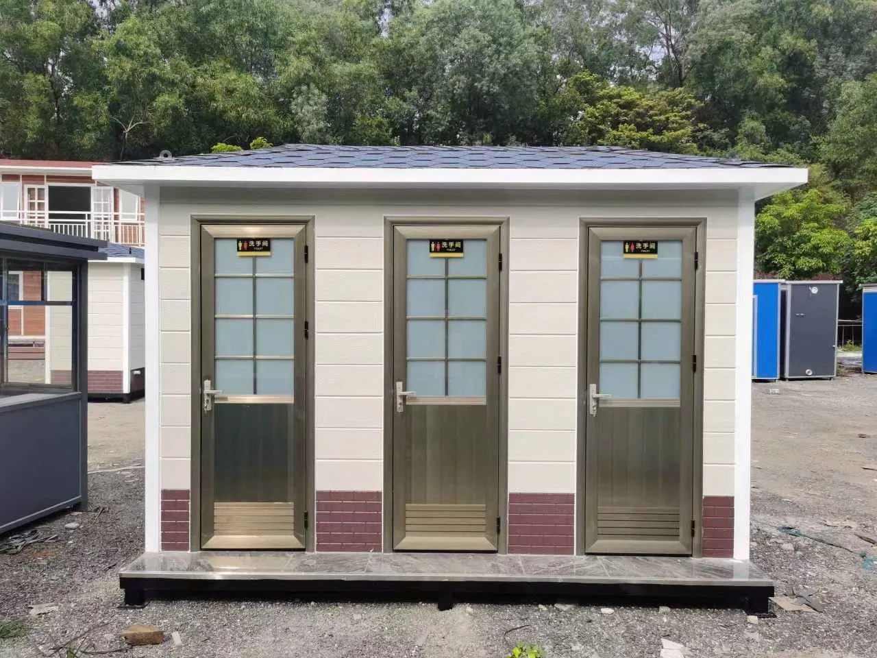 Compact portable toilet cabin designed to deliver and comfortable restroom access for construction projects outdoor exhibitions and public events