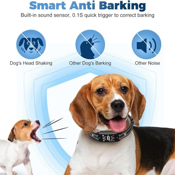 Rechargeable IP67 Waterproof Eco-friendly Custom Anti Bark Collar 8 Adjustable Sensitivity Smart Dog Training Device 4 Modes 20+