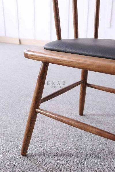 Fabric Solid Wood Blue Wooden Dining Chair With Armrest