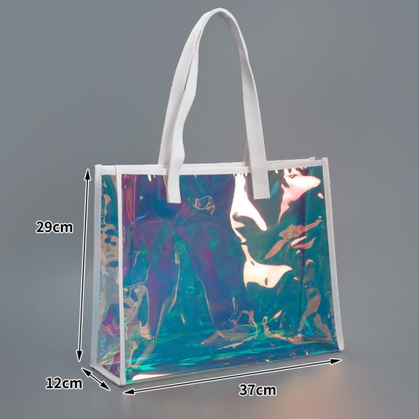 sustainable recyclable Holographic Clear Tote Bag With Leather Handle Iridescent Bachelorette Beach Bag For Work Stadium Travel