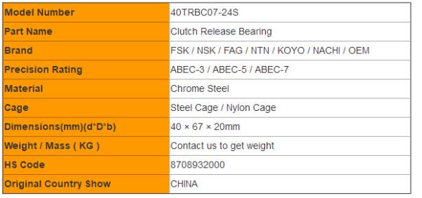 High Quality 40TRBC07-24S Clutch Release Bearing Catalog for Automobile