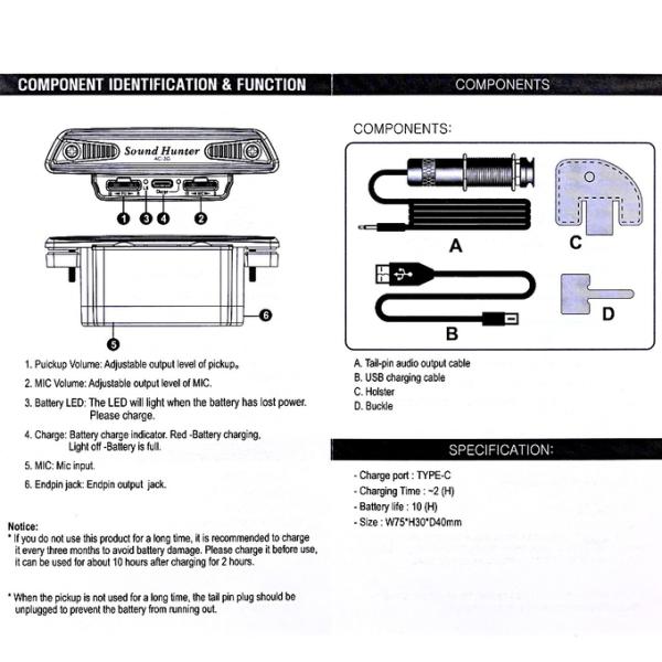 Активный звуковой отверстий гитарный пикап с микрофоном Humbucker Акустическая народная гитара Управление громкостью Sound Hunter AC-3G