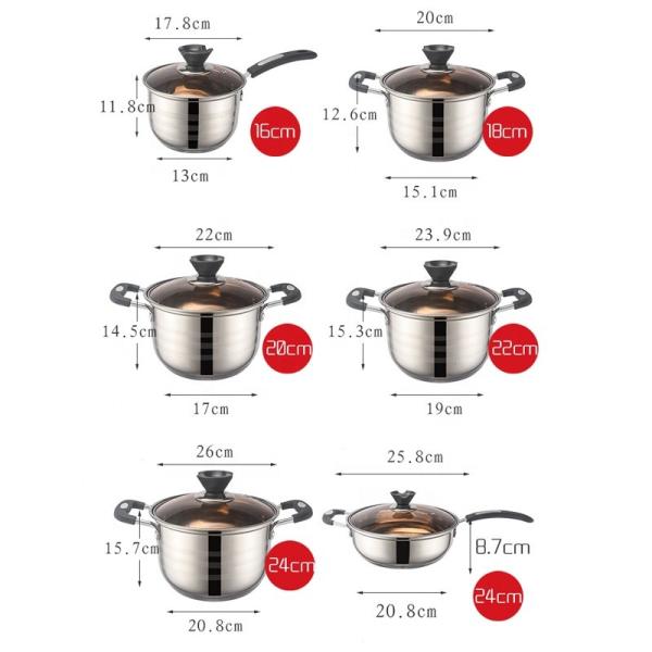 The New Listing 12 PCS Stainless Steel Cooking Set Pots And Pans Cookware Sets Cooking Soup Pots Set