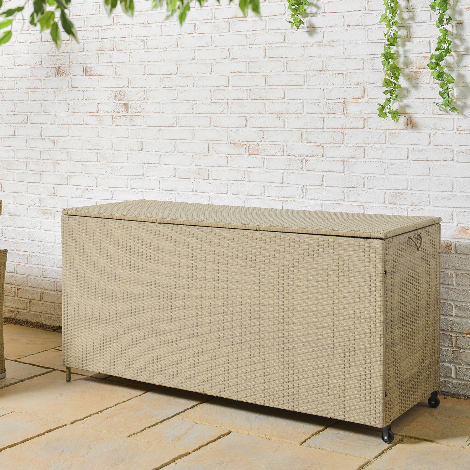 Spacious Multifunctional Wicker Rattan Garden Storage Box with Wheels by AJUNION