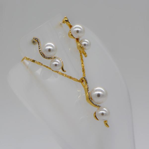 Pearl Trendy luxury crystal Necklace pendant 18K Real Gold Plated Necklace Earrings