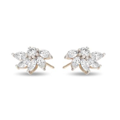 925 Silver Flower Stud Earrings OEM CZ Gold Plated Stud Earrings