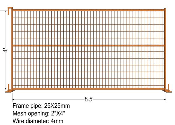 RAL 2009 powder coated construction temporary fencing 6’/1830mm*10’/3048mm Tubing 40mm*1.5mm  weld mesh 2x4*8gauge Dia