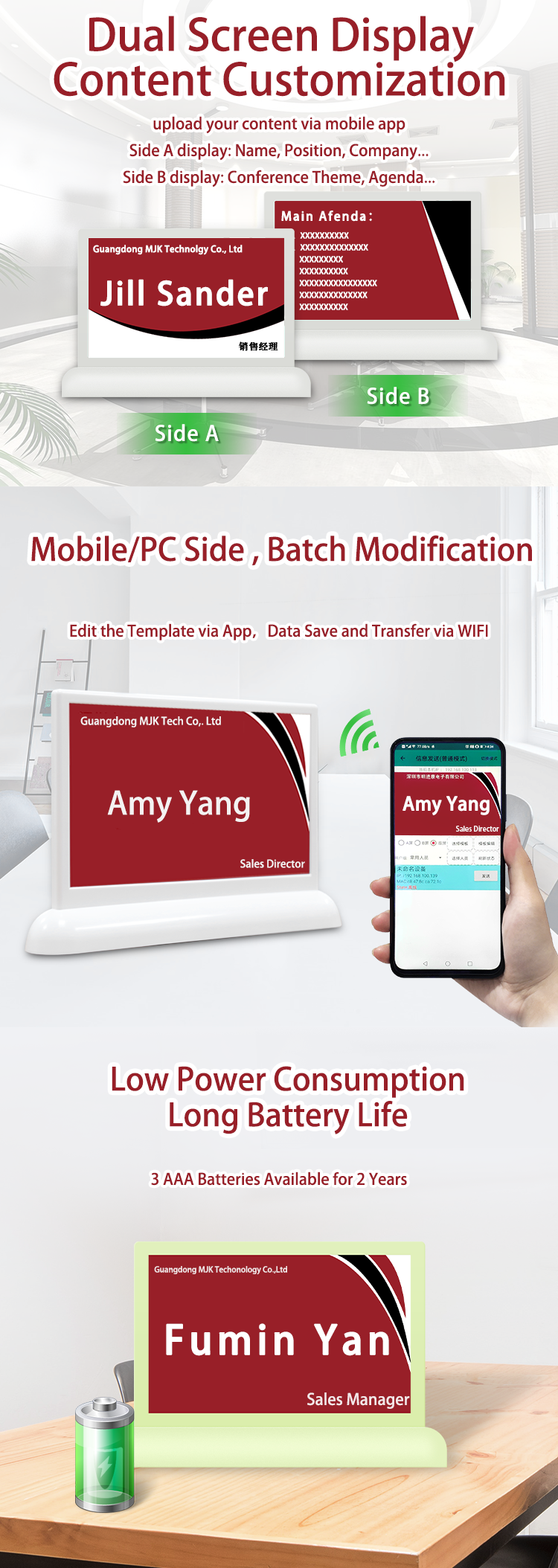 Smart Table Card with Tape Key Key E Ink System for Indoor Paperless Conference Seminar Summit Meeting for OEM & SDK App
