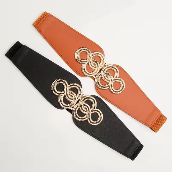 Elastic Wide Body Waist Belts For Women Ladies Stylish Dress Gold Buckle Belts for Daily Versatile Female Waist Decorative Accessory