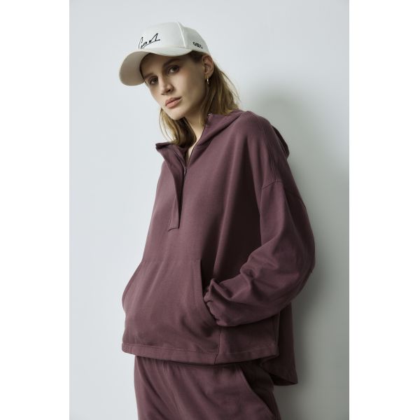 Custom Burgundy  Sweatshirt Sportswear Oversized Half Zip Hoodie Outdoor Set