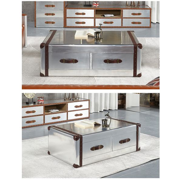 Nidea #321 Industrial-Style Aluminum Panel Riveted Metal Retro Handmade Durable Side Corner Table for Living Room Coffee Shops  Bars