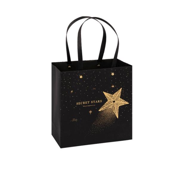 Black Stamping Star Shopping Bag Customized Logo Printed Tote Paper Gift Bags