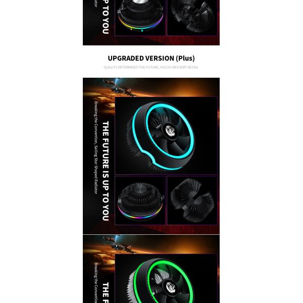 UFO High Power CPU Cooler Fans Processor Heatsink Colorful Light 2900rpm 12v PC Air 38CFM
