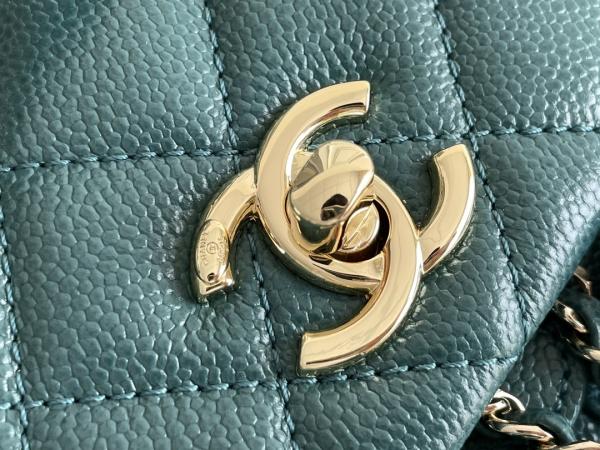 Lichi Chanel Designer Brand Backpack de couro 23P Duma Small Peacock Green nova