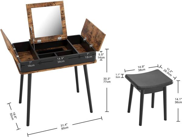 NC Painting 80cm Length Dresser Table With Mirror And Stool