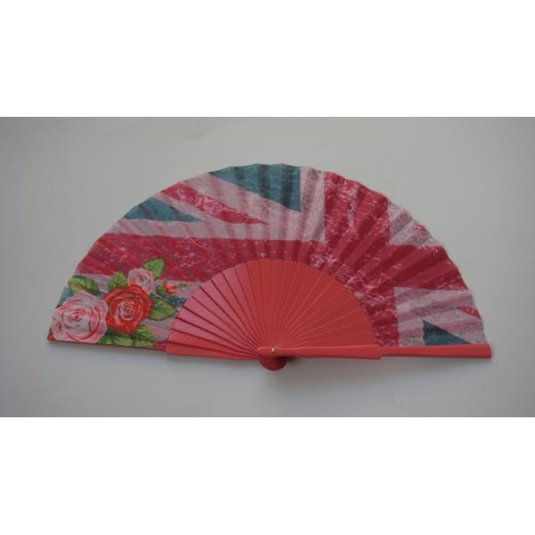 Painted Wooden Hand Fans 23cm  With Varnished Wooden Ribs And Fabric
