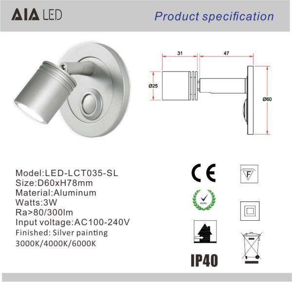 3W Wall Lamp For Living Room Bedside Hotel Modern Angle Adjustable Wall Decoration Wall Reading Light With Push Button
