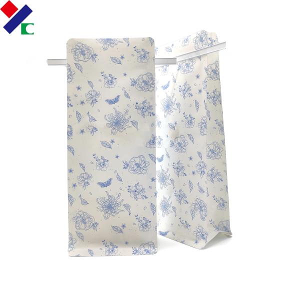 Custom Print Bioldegradable Kraft Paper Flat Bottom One Way Valve Coffee Packaging Bags With Tin Tie