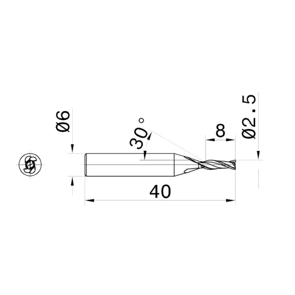 65HRC 2 Flute 2.5mm Solid Carbide Endmills for Hardness Steel