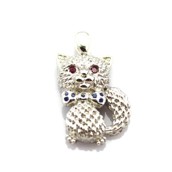 Women Jewelry Pave Cubic Zircon 925 Silver Cat  Pendant  Necklace (P06)
