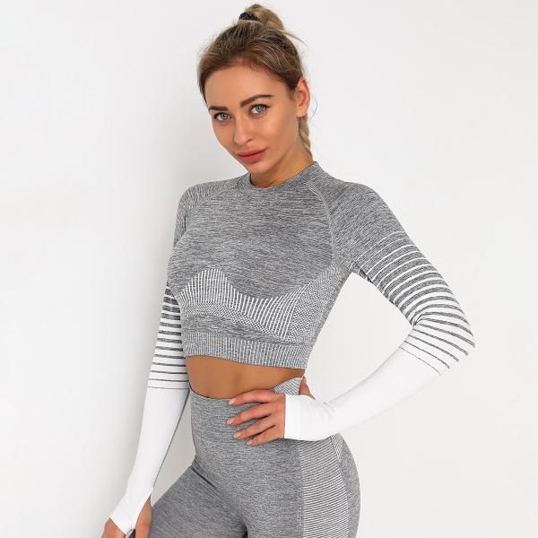 Step-by-step sports tights, speed training running yoga belly button exposed seamless long sleeves