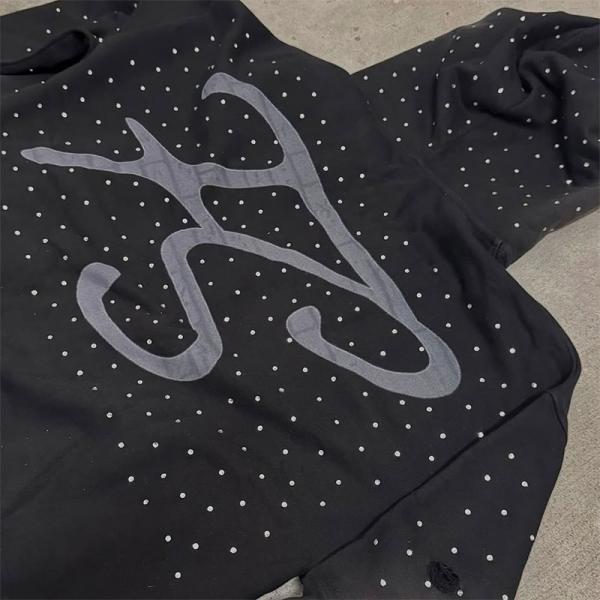 Embroidery Patch Logo Streetwear Hombres Hoodies Rhinestone Sweatshirt con capucha