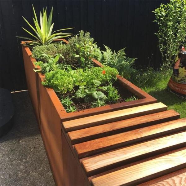 Metal Trough Corten Steel Planter Bench For Streetscape