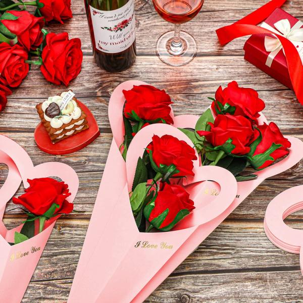 Bouquet de cœur sur mesure fait à la main Aménagement floral Emballage Boîte en papier kraft Sac pour fleur