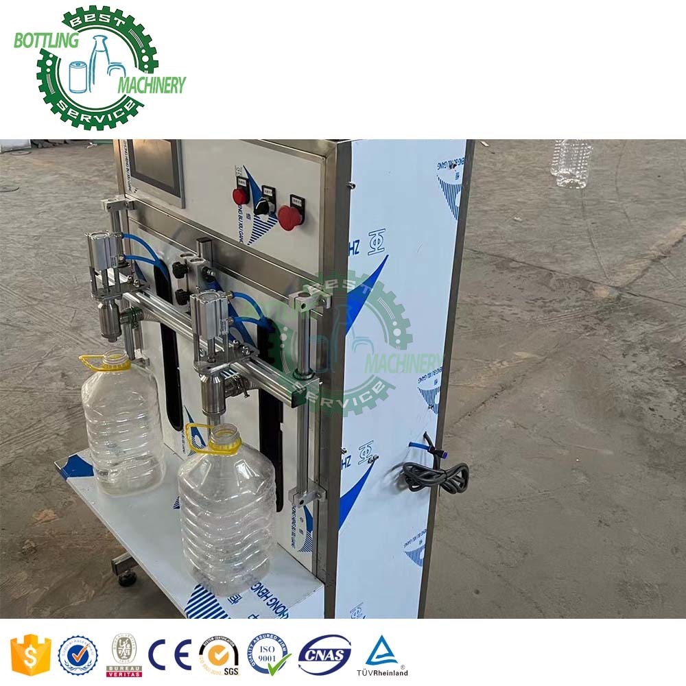 Semi Auto 2L Plastic Bottle Edible Olive Oil Juice Milk Pneumatic Double 4 Head Filling Machine