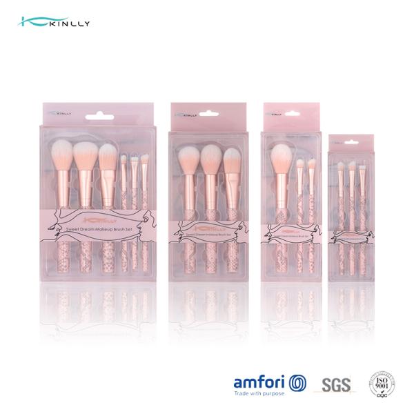 Manija plástica sintética superior del sistema de cepillo del maquillaje del viaje de 6 PCS