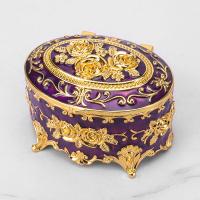 Gold Purple Rose Enamel Oval Metal Jewelry Storage Organizer Box One Layer for Easy Storage and Organization