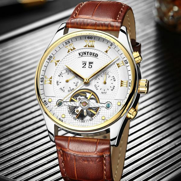 luxury brand custom  Logo  Waterproof Skeleton Leather stainless steel Automatic Mens Tourbillon Watches
