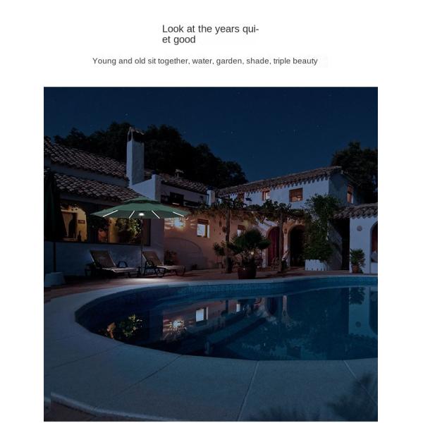 Resort Sunshade Umbrella White LED Light Centre Pole Circular Rotatable Parasol