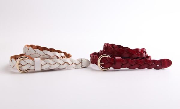 Full Grain Vintage Hand Braided Skinny Waist Belt Light Gold Buckle Color