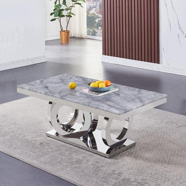 Italian Style Length 130cm Square Marble Coffee Table Stable Stainless Steel Frame