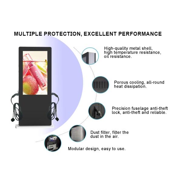 55inch EV Charging Post Outdoor Advertising Display IP65 Waterproof High Brightness 3000 Nits Single And Double Sided Screens